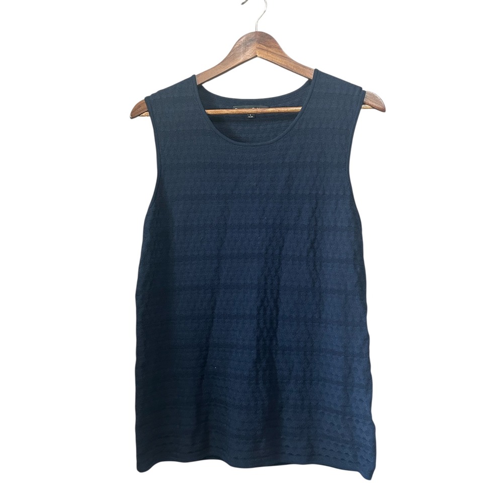 Preston York‎ Navy Blue Textured Knit Sleeveless Tank Top Womens Large